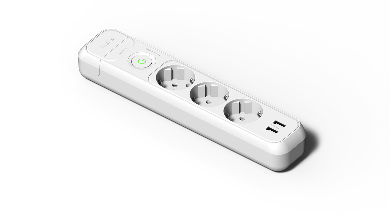 Base 3 tomas 16A, interruptor + 2 USB