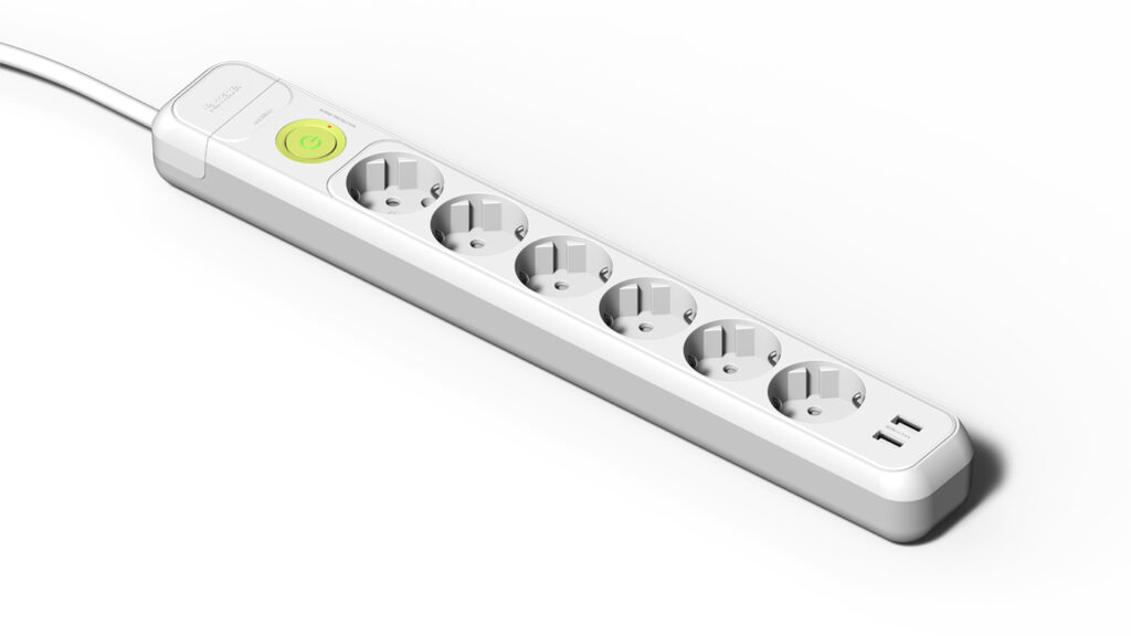 Base 6 tomas 16A, interruptor, 2 USB + 1.5m m cable