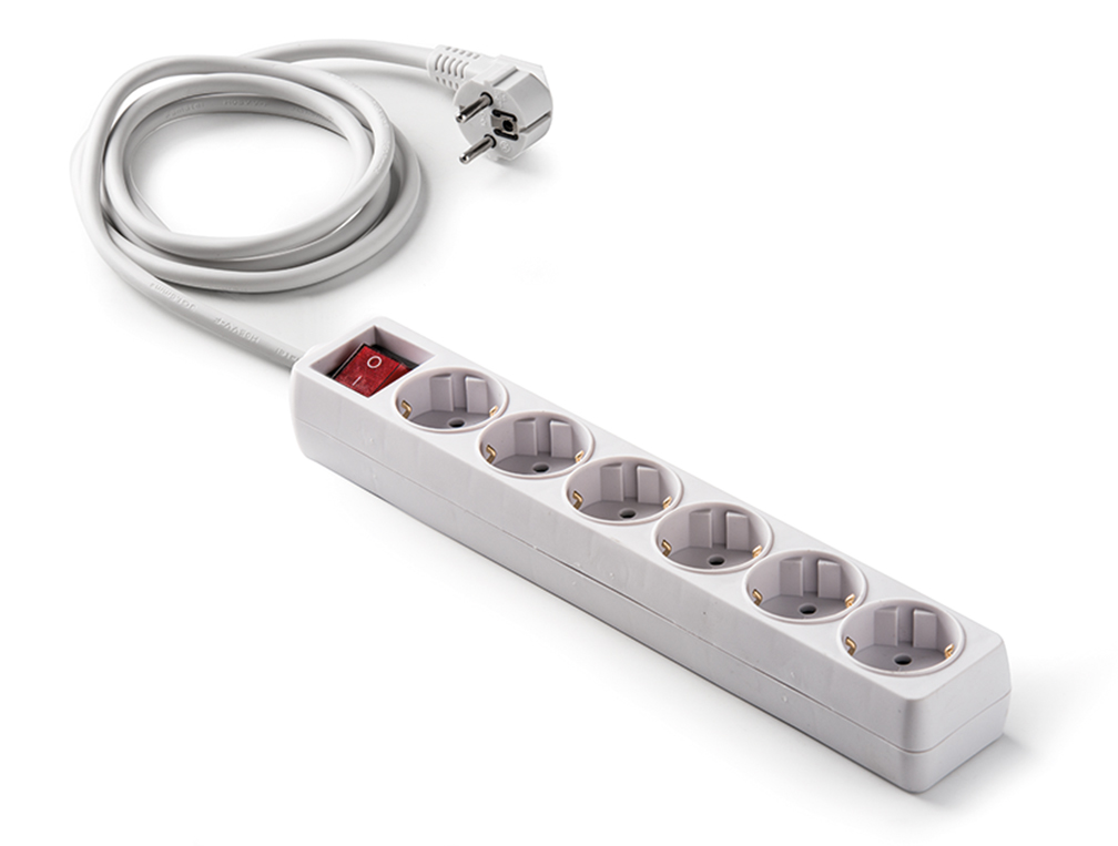 Base 6 tomas 16A e interruptor + 1.5m cable