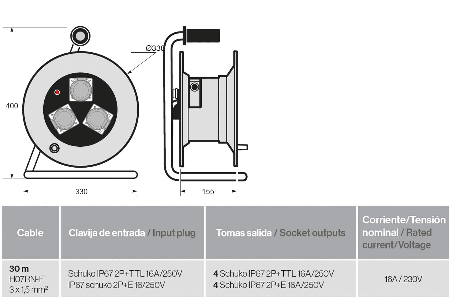Enrollacable IP55 30m