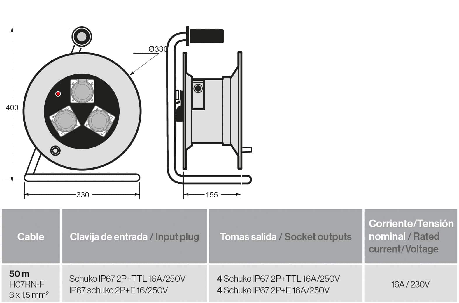Enrollacable IP55 50m