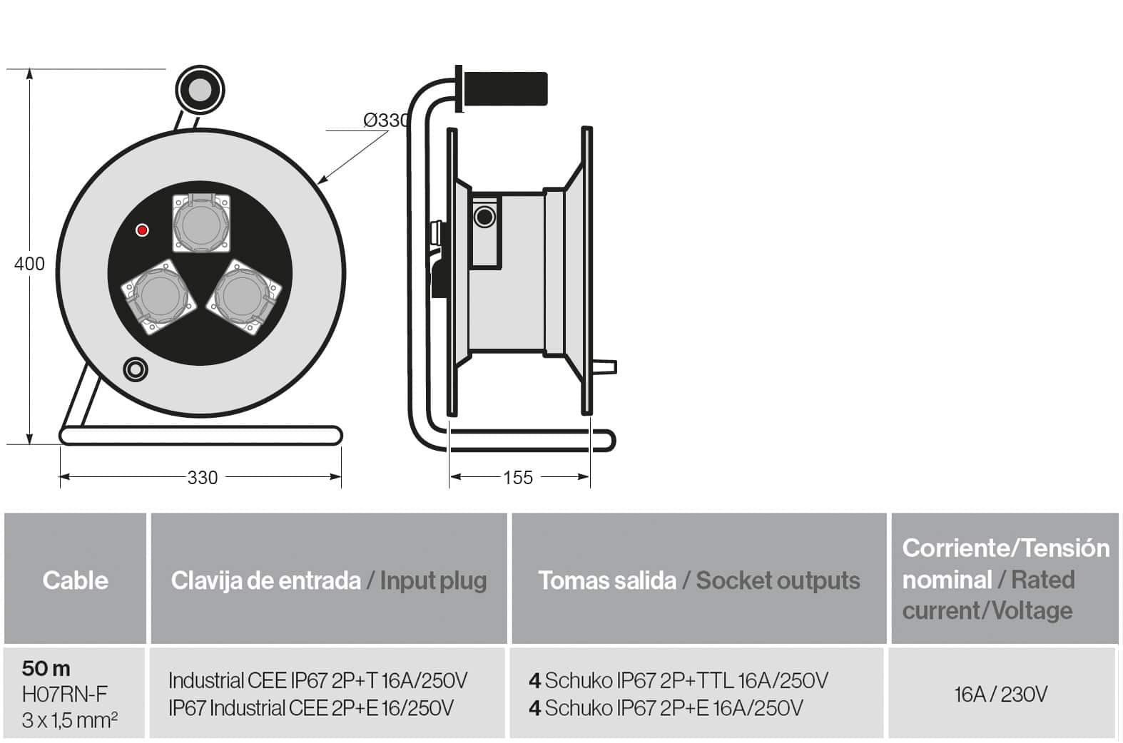 Enrollacable IP55 50m