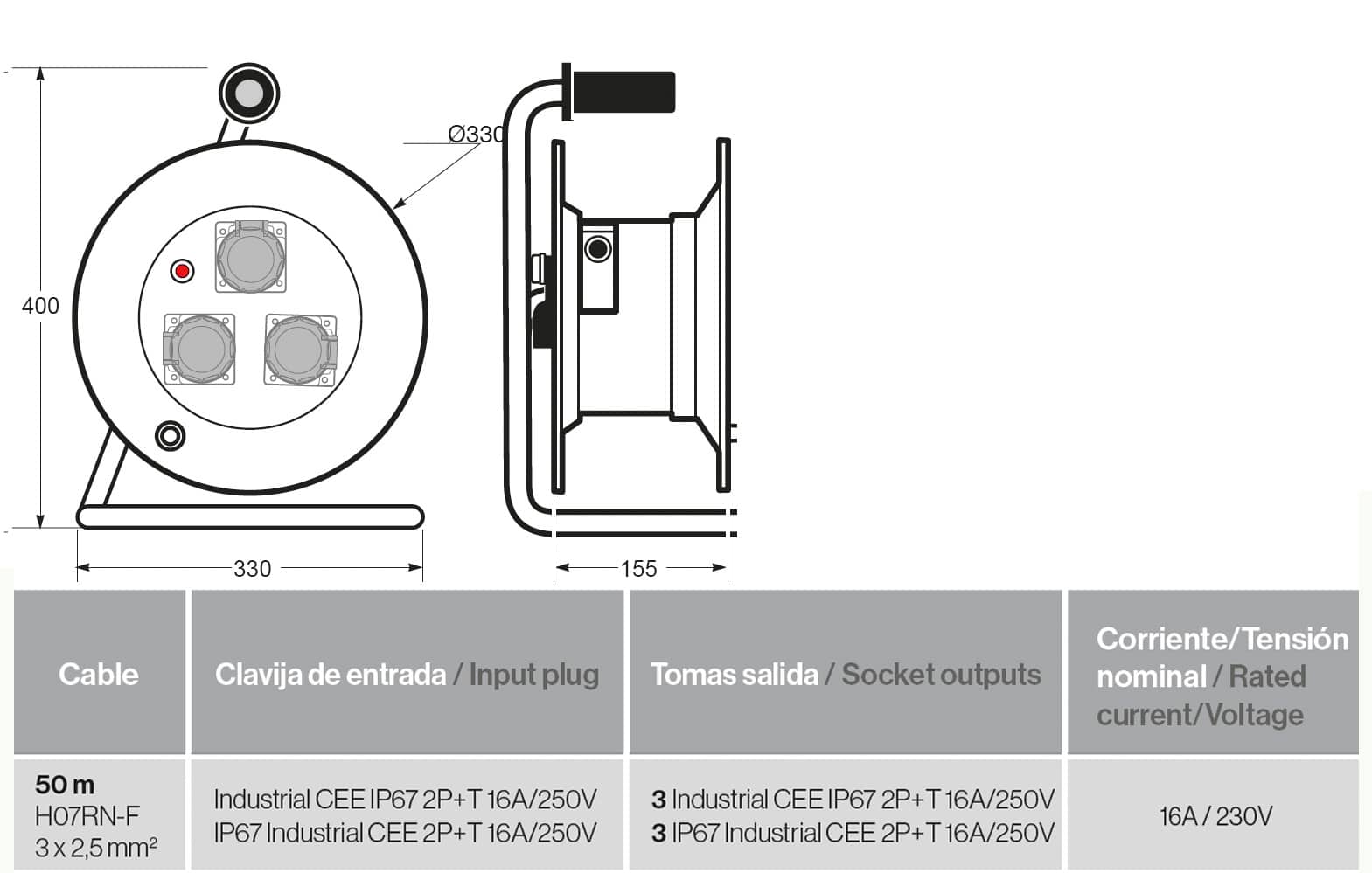 Enrollacable metalico IP55 50m