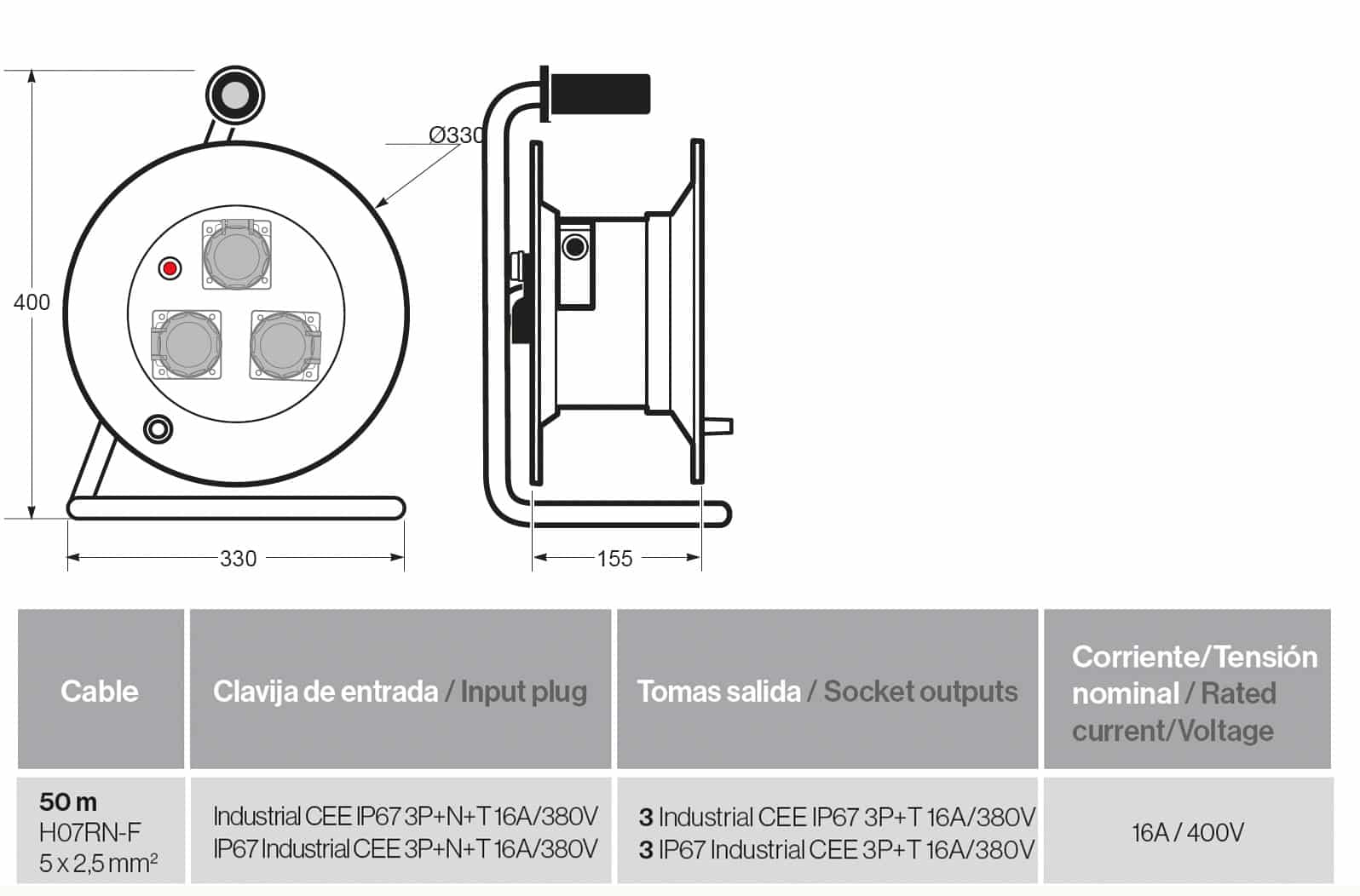 Enrollacable metalico IP55 50m