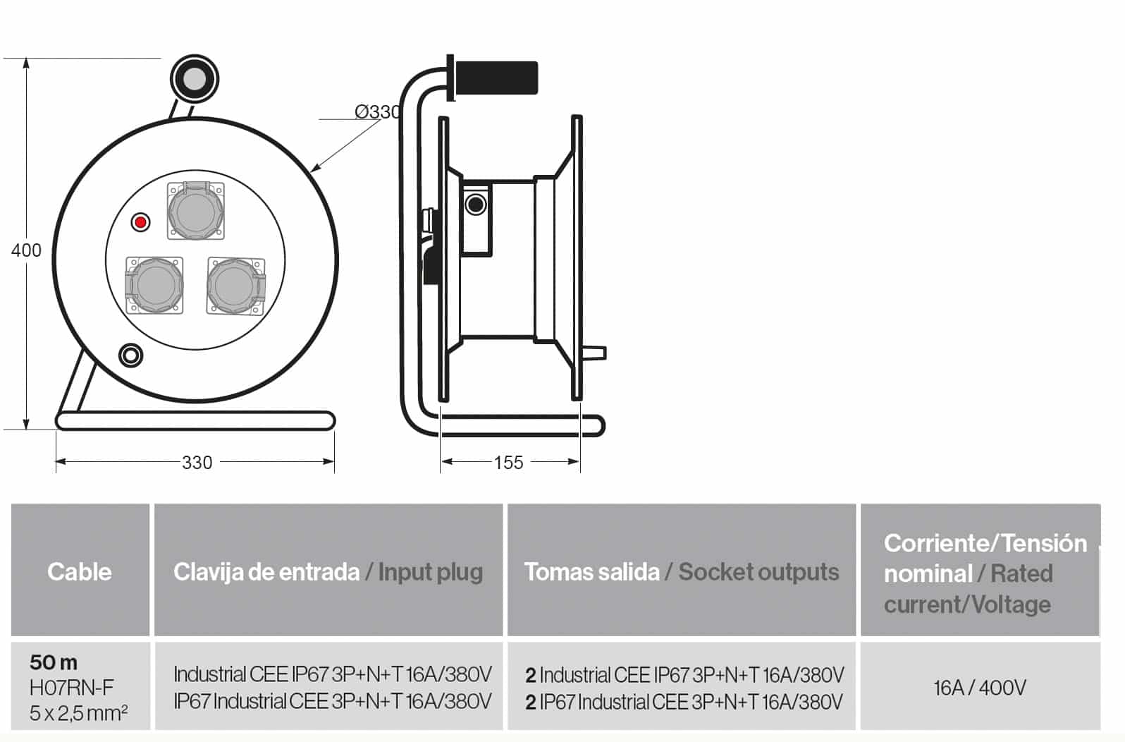 Enrollacable metalico IP55 50m