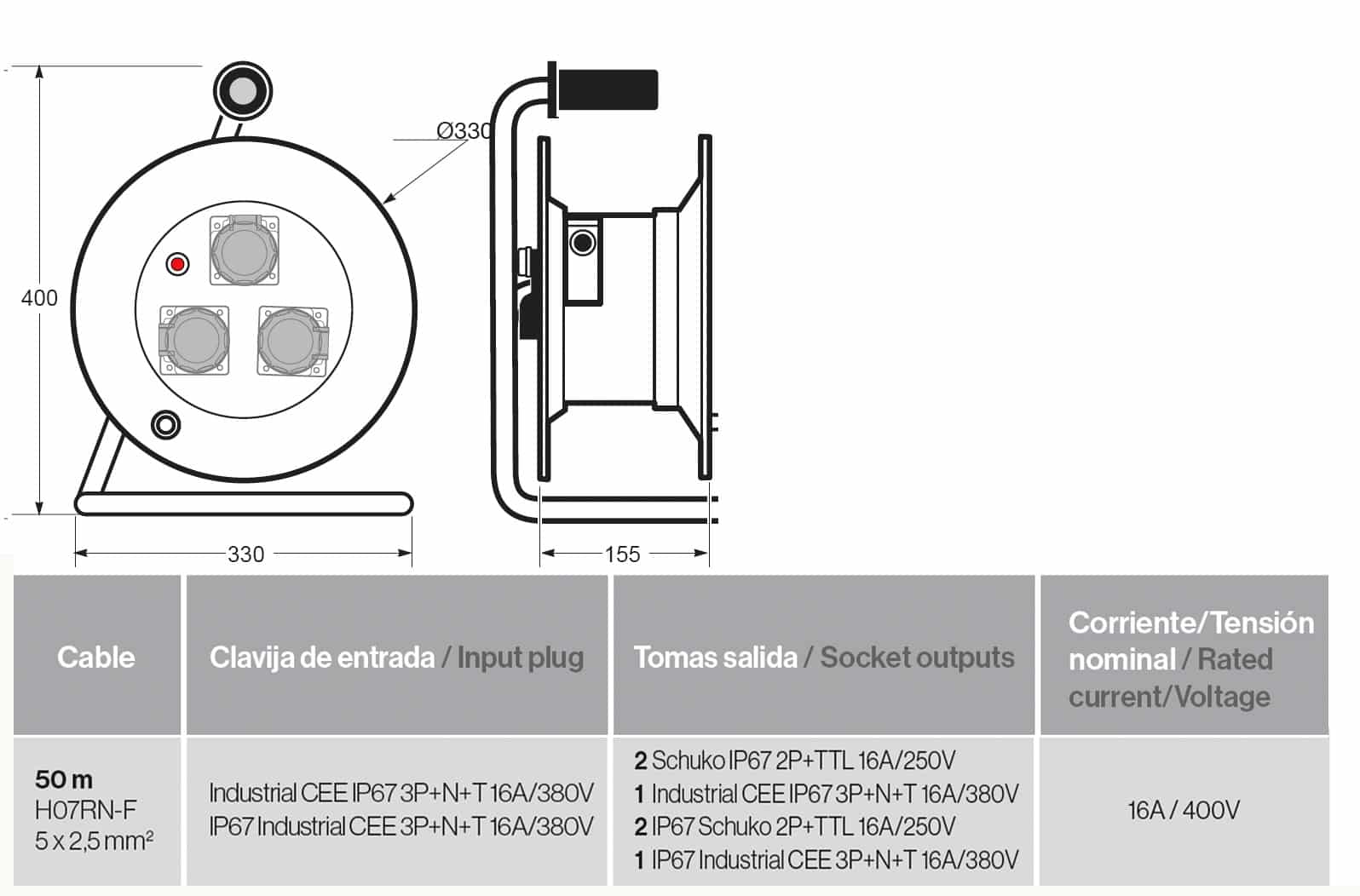 Enrollacable metalico IP55 50m
